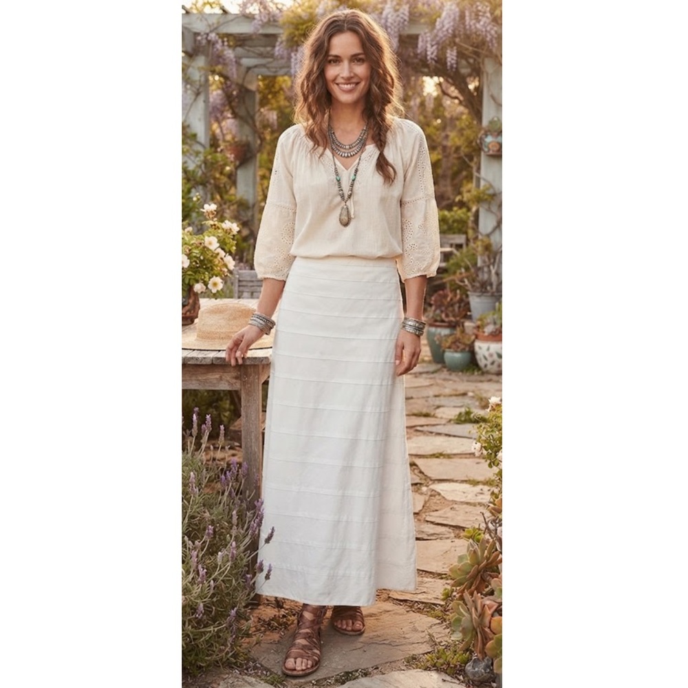 Soft Surroundings Tiered Seam Maxi Skirt Natural Boho